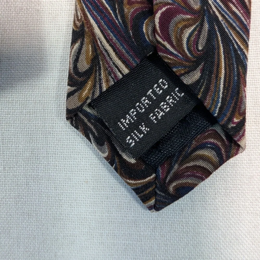 Bellini Mens Marbled Feather Silk Necktie OS Brown Burgundy Blue